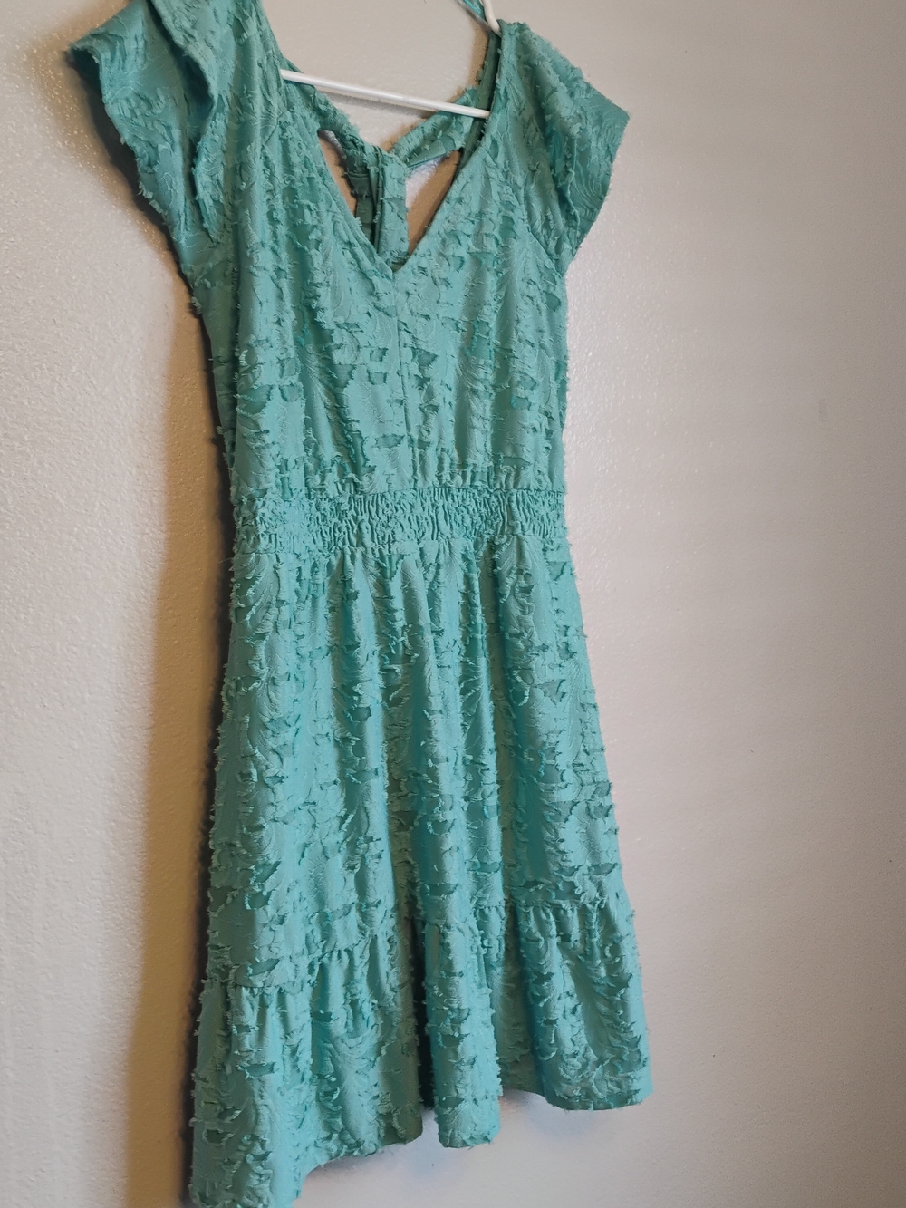 LC Lauren Conrad Teal Textured Floral Ruffle Dress XS